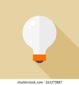 Light-bulb flat icon with long shadow on color background , vector illustration , eps10