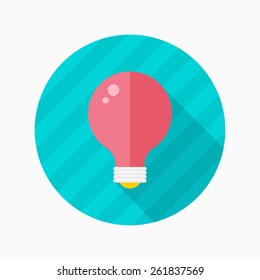 Light-bulb flat icon with long shadow on blue circle background , vector illustration , eps10