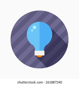 Light-bulb flat icon with long shadow on blue circle background , vector illustration , eps10