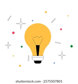 Lightbulb In Flat Vector Illustration Symbolizing Creativity, Ideas, Brainstorming, And Innovation, Isolated On White Background