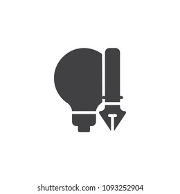 Lightbulb and fountain pen vector icon. filled flat sign for mobile concept and web design. Idea, Creativity simple solid icon. Symbol, logo illustration. Pixel perfect vector graphics