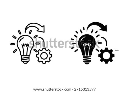 Lightbulb and gear with arrows representing idea and process