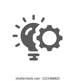 Lightbulb and gear or cogwheel vector icon. Idea filled symbol.