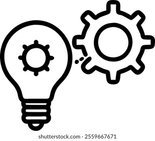 Lightbulb and gear floating together isolated on white background concept as A vector illustration of a lightbulb and gear hovering side by side in mid air symbolizing innovative ideas powered by team