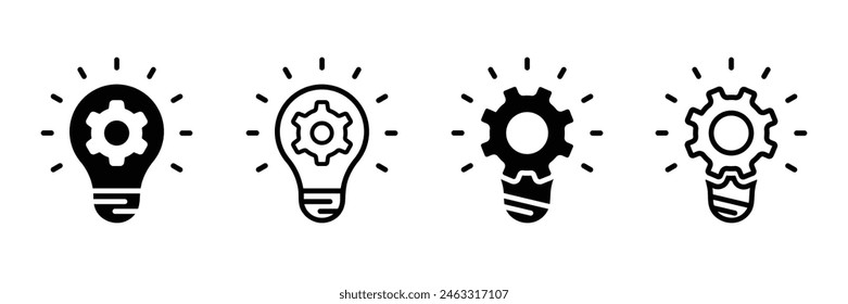 Lightbulb with a gear inside simple icons. Innovation symbols collection. Vector Illustration.