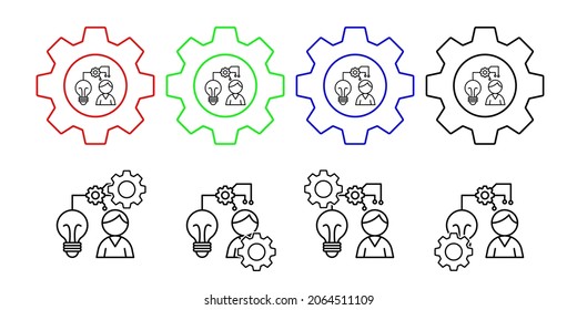 Icono vectorial de la innovación en el hombre de los engranajes Lightbulb en la ilustración del conjunto de engranajes para ui y ux, sitio web o aplicación móvil
