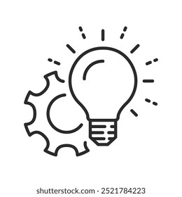 Lightbulb with gear wheel icon. Creative, knowledge, study, creative idea, thin line vector illustration.