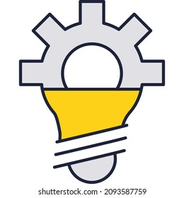 Lightbulb and gear wheel icon. Idea solution insight vector. Invention and engineering abstract logo