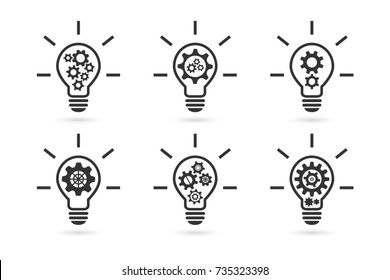 Lightbulb With Gears Concept. Icon Set.