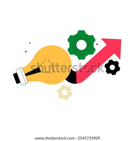 Lightbulb And Gears With Upward Arrow In Flat Vector Illustration Symbolizing Innovation, Idea Generation, And Business Growth, Isolated On White Background