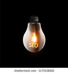 Lightbulb with glowing SEO concept. Graphic concept for your design