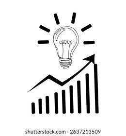 Lightbulb graph icon. Rising success symbol. Bright idea concept. Vector illustration.
