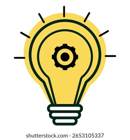 Lightbulb graphic with a gear inside representing innovative solutions, creative thinking, business strategy, and technological advancements, perfect for your project.