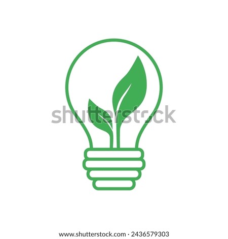 Lightbulb with green leaf inside. Sustainable eco energy icon. Save energy concept. Vector illustration. Environmental friendly
