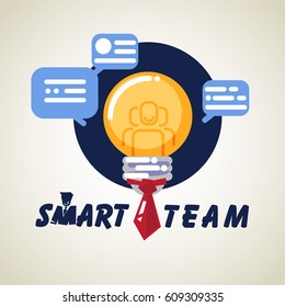 lightbulb with group of people as Incandescent, speech bubbles and necktie. smart teamwork concept - vector illustration