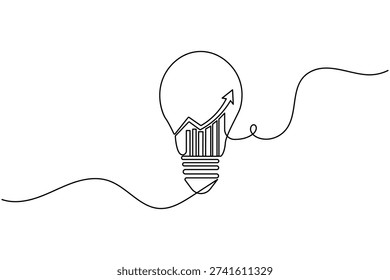 Lightbulb growth chart continuous line art business success icon
