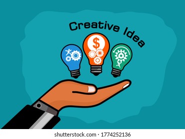 Glühbirne in der Hand von Geschäftsleuten, Bulb-Vektorgrafik mit Idee-Concept-Illustration