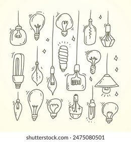 lightbulb hand drawn icon set element vector