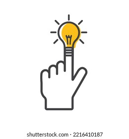 Lightbulb with a hand pointing at it. Having a new creative idea, business strategy concept.