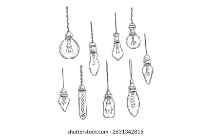 Bombilla de luz dibujado a mano grabado doodle colección
