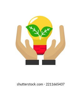Lightbulb with hands and leaf vector illustration suitable for saving energy concept vector illustration