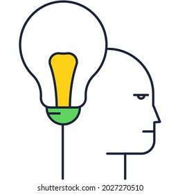 Icono de lámpara en la cabeza. Vector de inspiración. Bombilla aislada que significa idea, pensamiento, mente. Persona brillante inteligente cerebro e ilustración de inteligencia