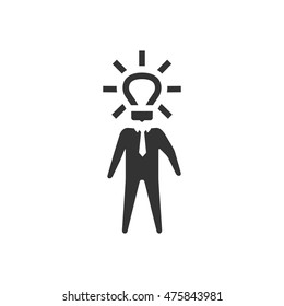 Lightbulb head icon in single color. Businessman idea imagination solution inspiration