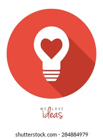 Lightbulb with heart as idea concept in flat design