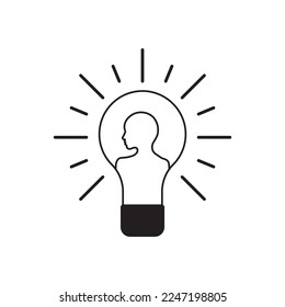 Lightbulb with human head profile icon isolated on white background. Thinking, Innovation, creativity, intelligence icon pictogram. Editable Vector Illustration. EPS 10
