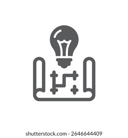 Lightbulb Icon Above Blueprint Innovation Idea Development Architecture Design