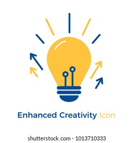 Lightbulb icon with arrows pointing up for enhanced creativity, brainstorming, ideas, solutions and other concepts. Vector iillustration