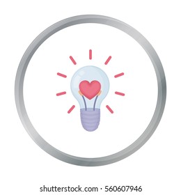 Lightbulb icon in cartoon style isolated on white background. Romantic symbol stock vector illustration.