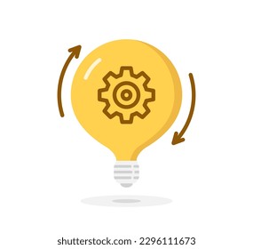 lightbulb icon with circle arrows gear inside, idea or innovation concept, vector eps10 illustration