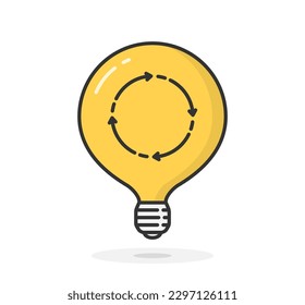 icono de bombilla ligera con flechas de círculo, concepto de idea o innovación, vectorial eps10 ilustración