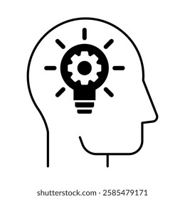 Lightbulb icon. Cognitive processes, creativity, critical thinking, problem-solving, idea generation. Vector illustration.