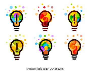 Lightbulb icon. Creative idea logos set design concept. Bright colorful circles, bubbles vector arts collection. Solution for inspiration sign.