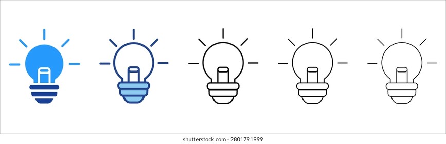 Lightbulb Icon In Different Color And Outline Style