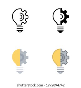 Lightbulb icon in different style. Line, solid, flat, filled outline. Creative solution, lamp symbol, technology, bright, inspiration concept. Vector illustration isolated on white background. EPS 10