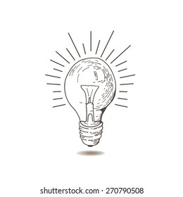 LightBulb Icon. Doodle Hand Drawn Sign. Vintage Light Bulb. Idea. Vector Light Bulb Hand Drawn. Light Bulb On White Background. Eps 8