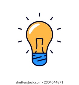 Lightbulb icon in filled outline style isolated on white background. Simple lamp vector illustration