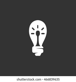 Lightbulb icon in flat style isolated on black background. Light logo silhouette. Abstract sign, symbol, pictogram. Vector illustration