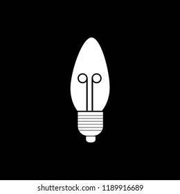 Lightbulb icon in a flat white design on a black background. Vector illustration