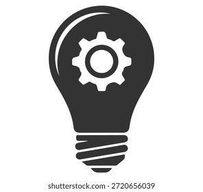 Un icono de bombilla con un engranaje interior representa una idea creativa