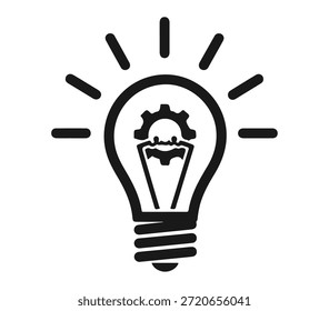Un icono de bombilla con un engranaje interior representa una idea creativa