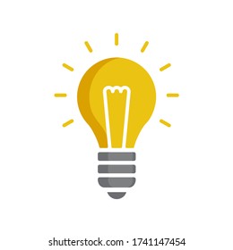 Lightbulb icon - glowing electric lamp in flat cartoon decoration for idea, creativity or electrical themes - isolated vector emblem