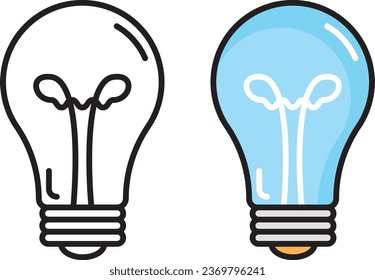 Lightbulb icon graphic, line art and color.