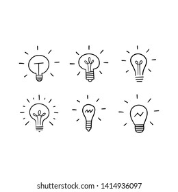 Lightbulb icon, hand drawn idea illustration.