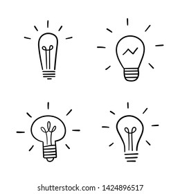Lightbulb icon, hand drawn idea illustration.