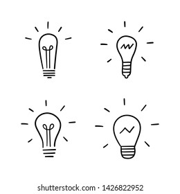 Lightbulb icon, hand drawn idea illustration.