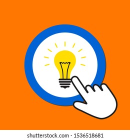 Lightbulb icon. Idea, solution concept. Hand Mouse Cursor Clicks the Button. Pointer Push Press